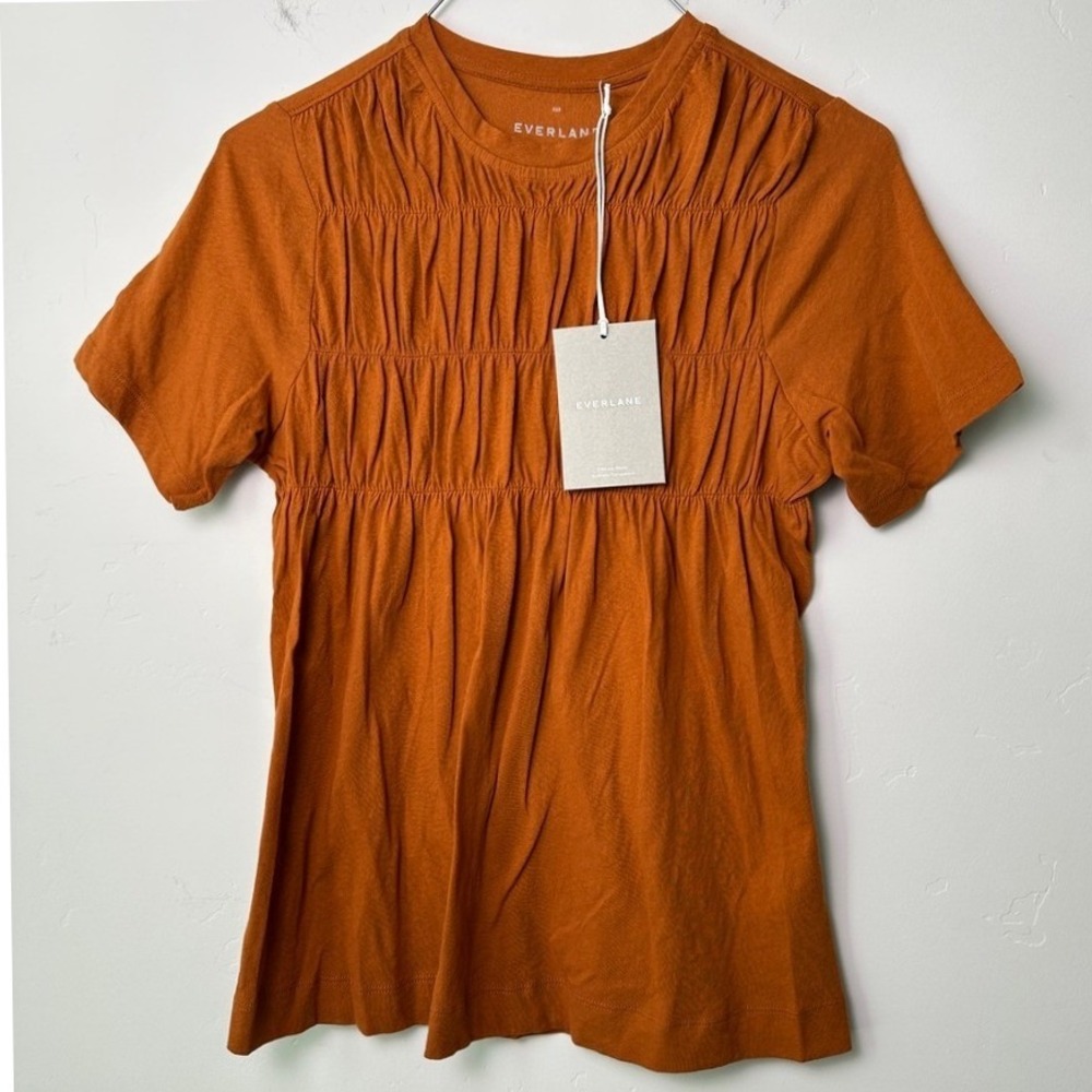 Everlane Women's Cotton Smocked Air Tee XXS Rust Brown‎ Air Short Sleeve Earthy